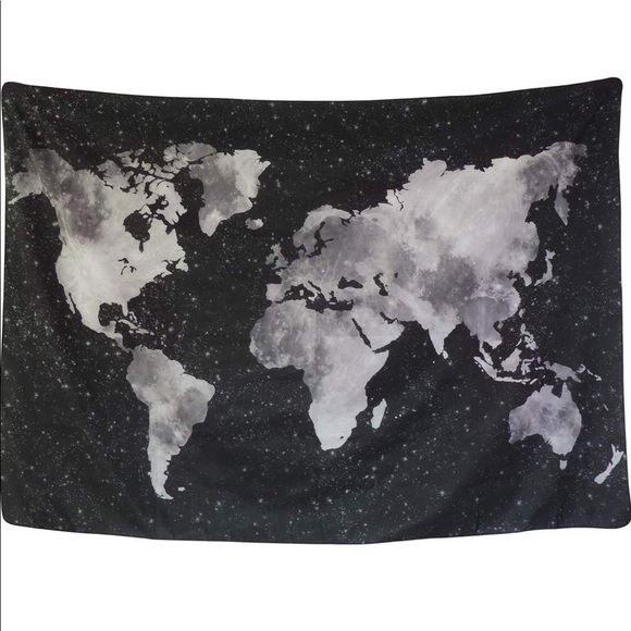 Black & White World Map Wall Hanging Tapestry - Picture 2 of 6